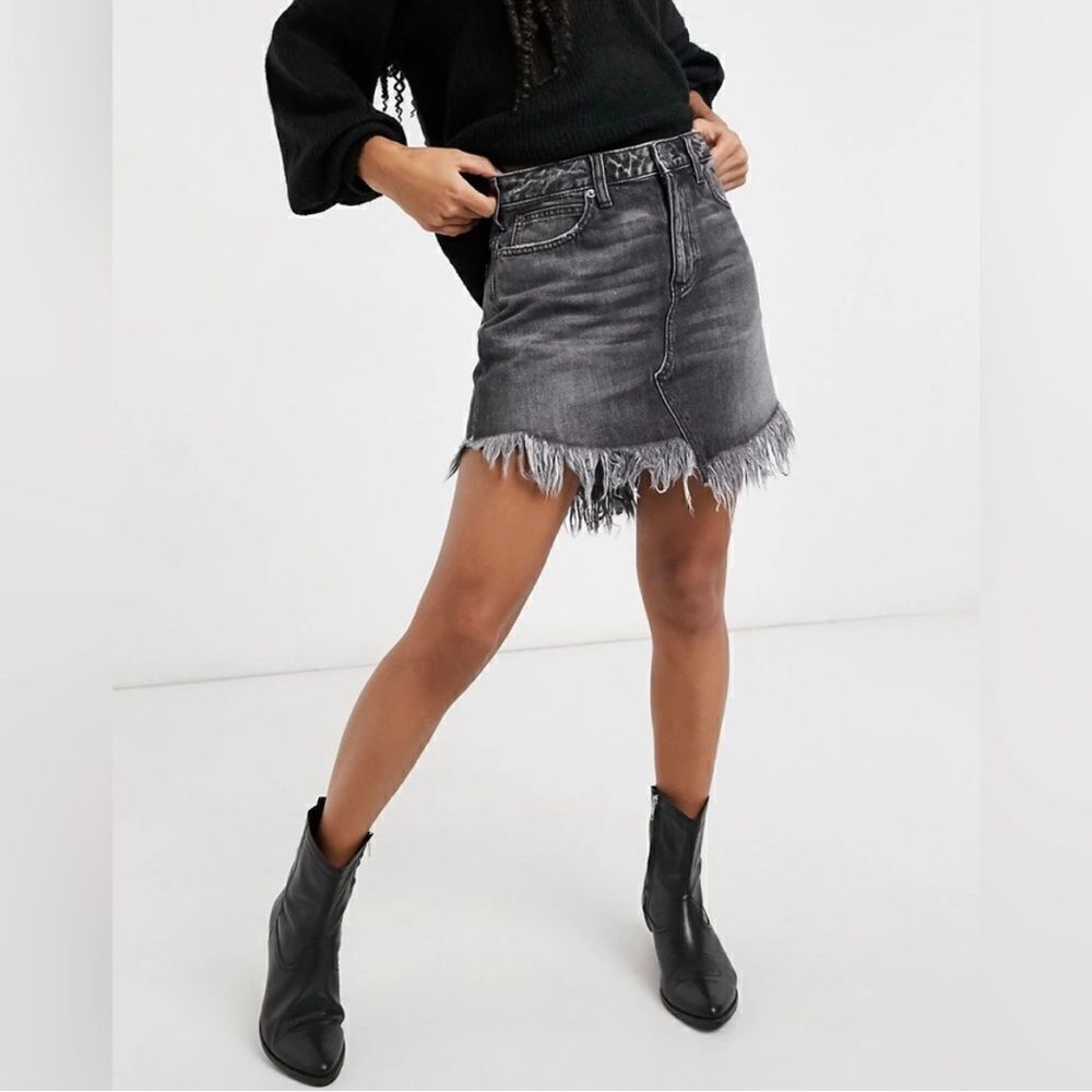 Free People Bailey Fringe Denim Mini Skirt